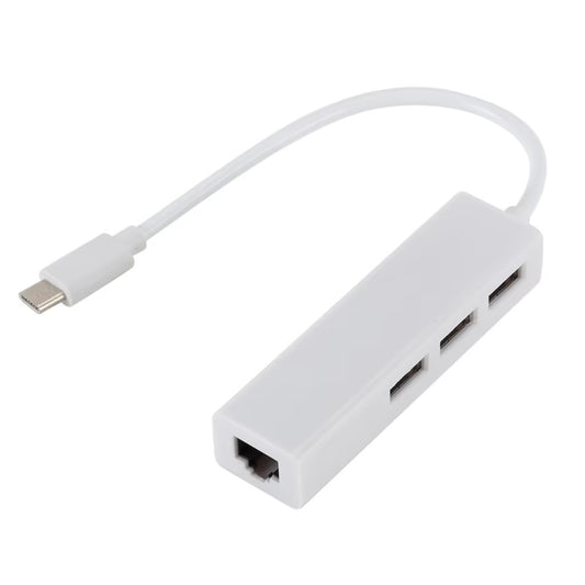 USB-C auf RJ45 Ethernet + 3 x USB 2.0 Adapter – Kompakter 4-in-1-Hub