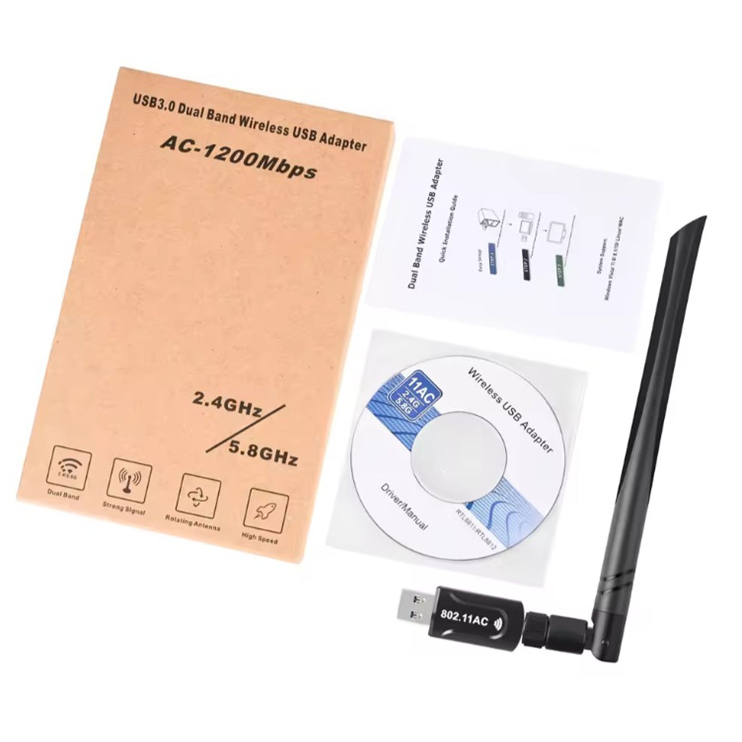 Clé WiFi USB double bande – 1200 Mbps 5GHz / 2.4GHz