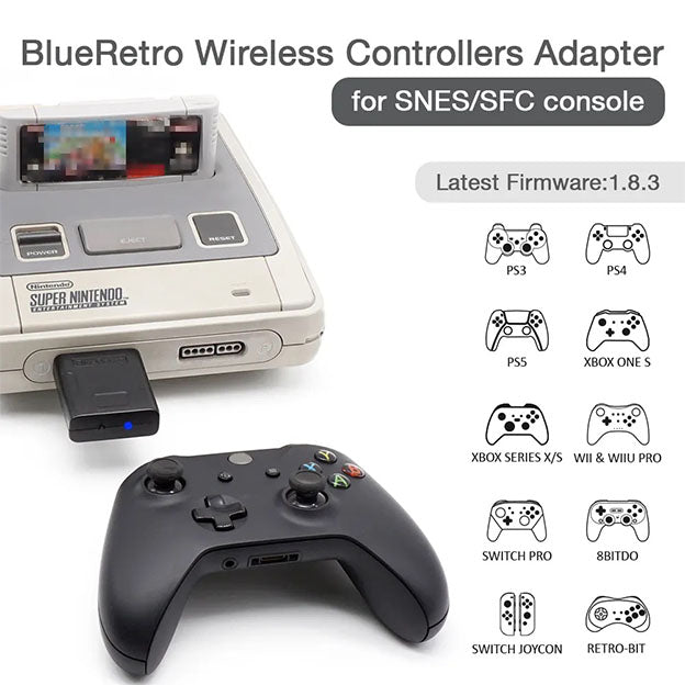BlueRetro Wireless Controller Adapter für Super Nintendo SNES – Kompatibel mit PS, Xbox, Switch und 8BitDo