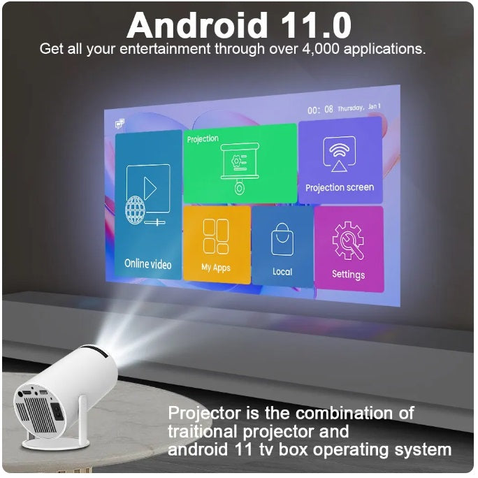 HY300 Android-Projektor – LED Smart 4K Wi-Fi/Bluetooth-kompatibel