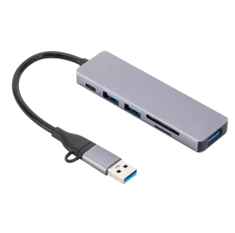 Adaptateur USB-C 6-en-2 – USB 3.0, USB-C, 2 x USB 2.0, SD, Micro SD