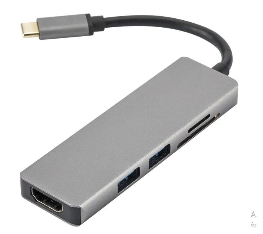 5-in-1 USB-C Adapter – 4K HDMI, 2x USB 3.0, SD & Micro SD