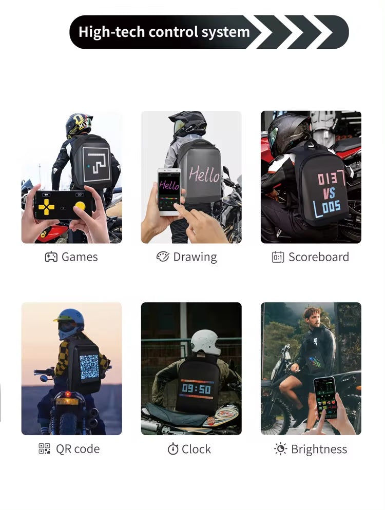 Motorradrucksack mit LED-Display