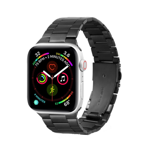 Schwarzes Metallarmband für Apple Watch – Ultra (49 mm), Serie 8/7 (45 mm), SE/6/5/4 (44 mm), 3/2/1 (42 mm)