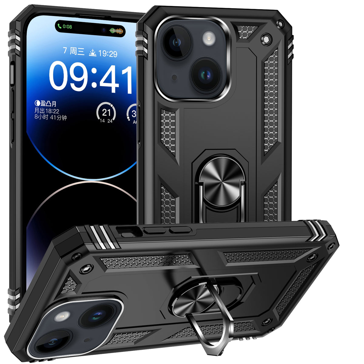 Coque antichoc avec support rotatif pour iPhone 15