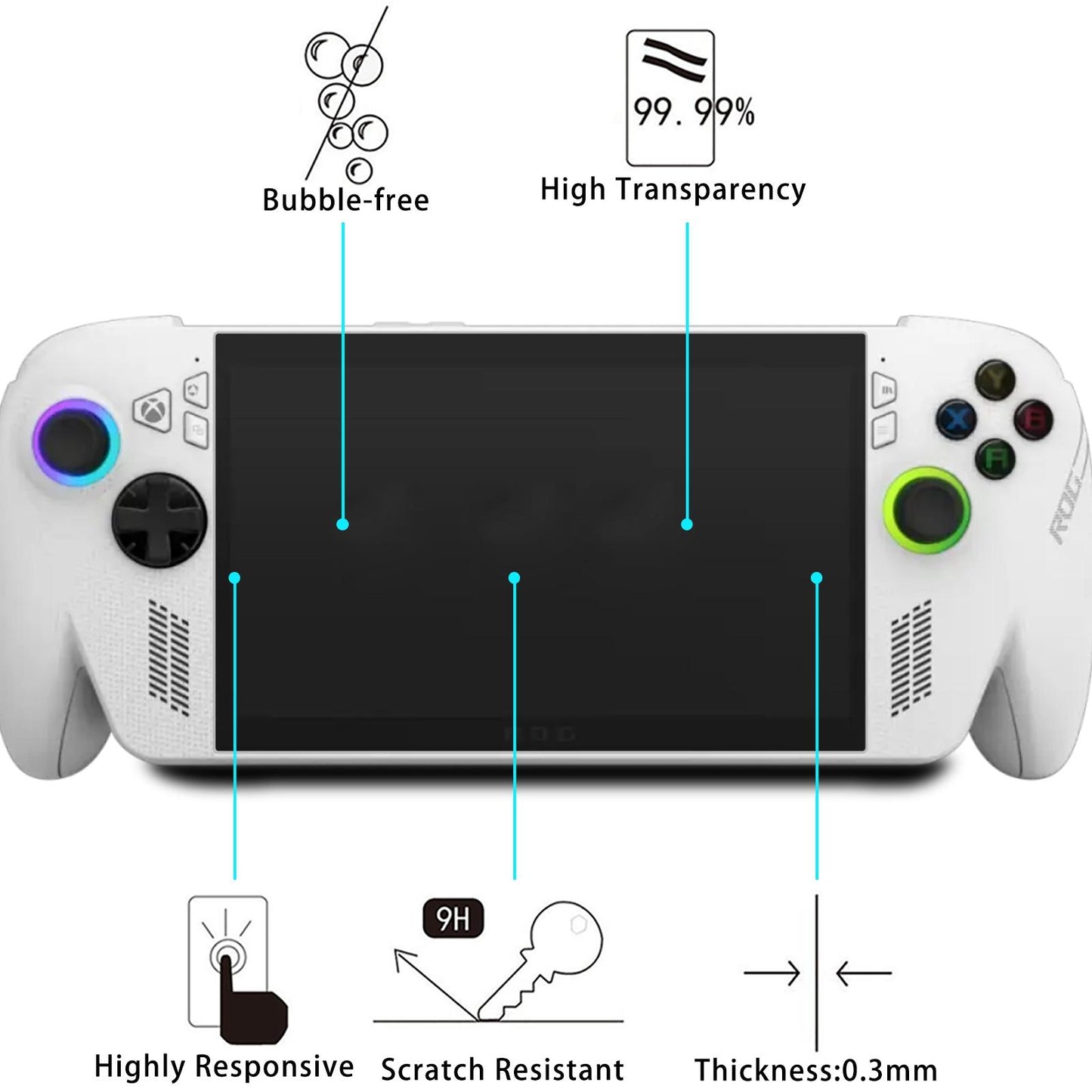 Film en verre trempé 9H 0,3 mm pour ASUS ROG Ally – 7,0 pouces