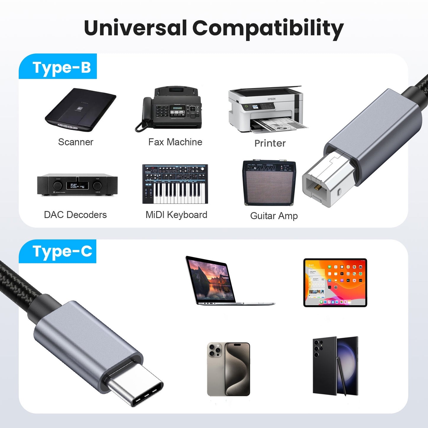 Câble USB-C vers Imprimante USB-B
