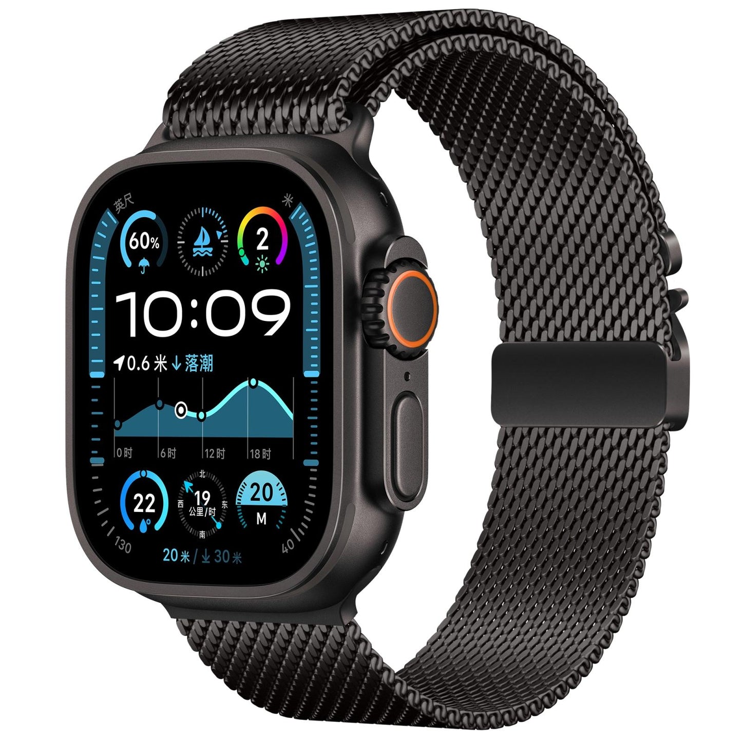Bracelet en acier inoxydable milanais pour Apple Watch 46 mm/49 mm/45 mm/44 mm