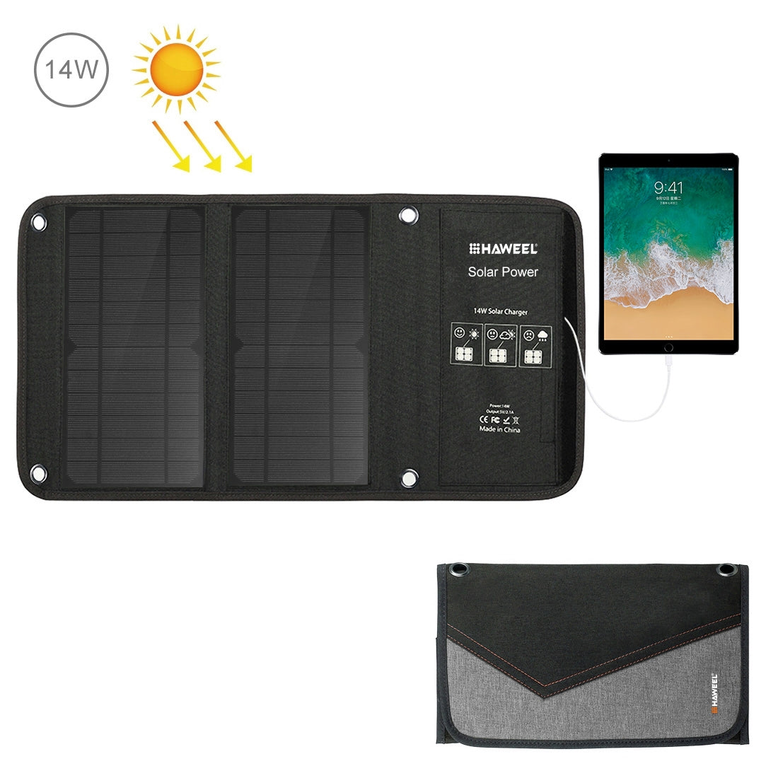 14W faltbares Solarladegerät – Haweel Dual USB 5V/2,4A