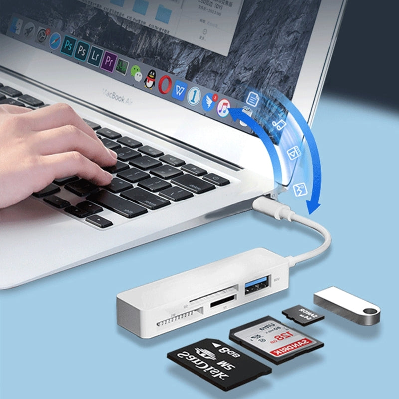 Lecteur de cartes mémoire USB 4-en-1 avec hub – CF, SD, MicroSD, MS