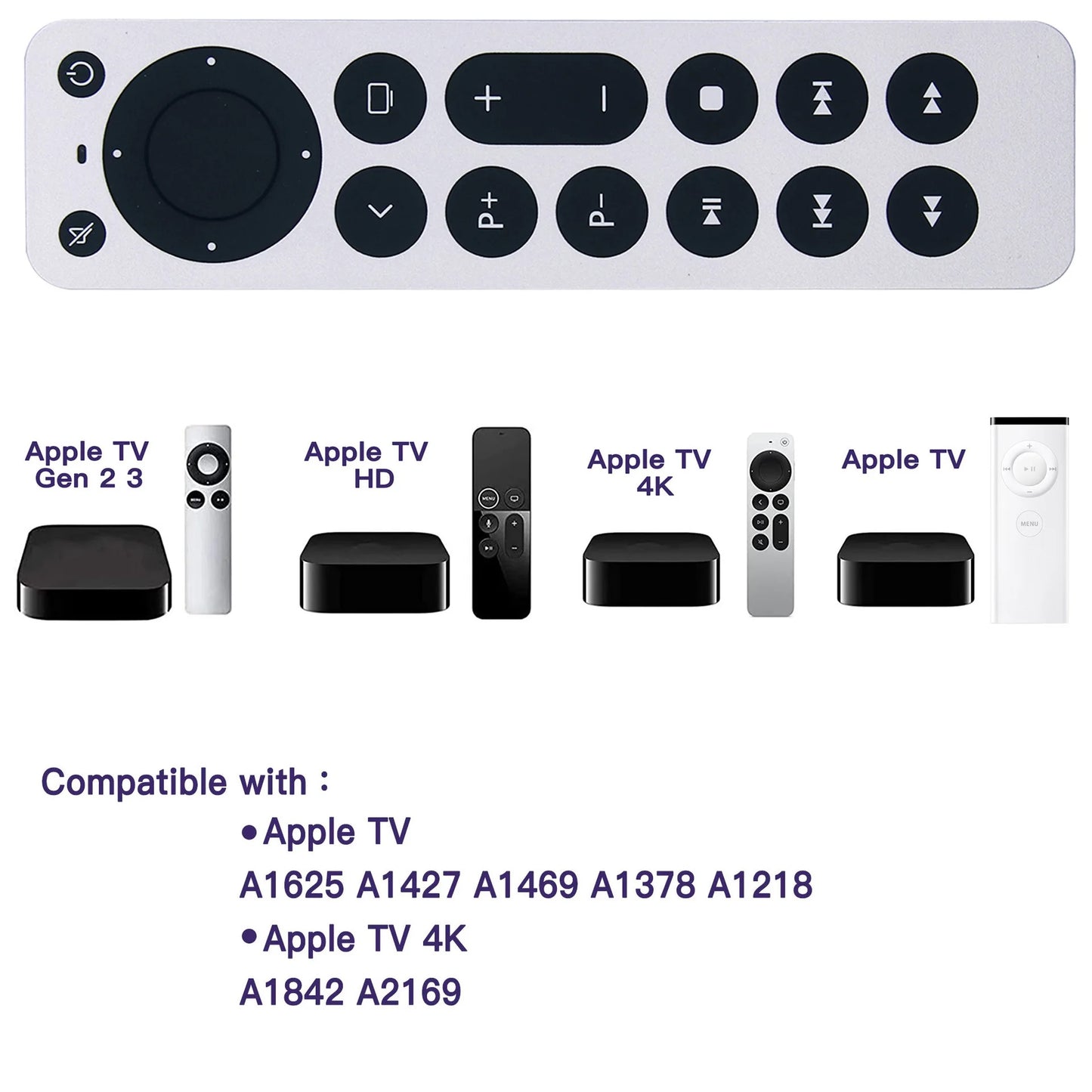 Télécommande Apple TV Compatible – Modèles 4K, HD et Générations 1 à 4