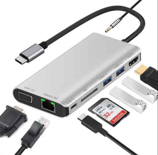 8-in-1-Dockingstation USB-C zu HDMI, 2 USB 3.0, SD, Typ C, RJ45 und VGA