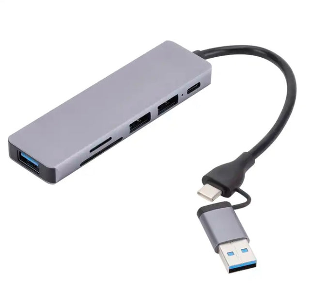 Hub USB-C 6 en 2 avec USB et lecteur de cartes