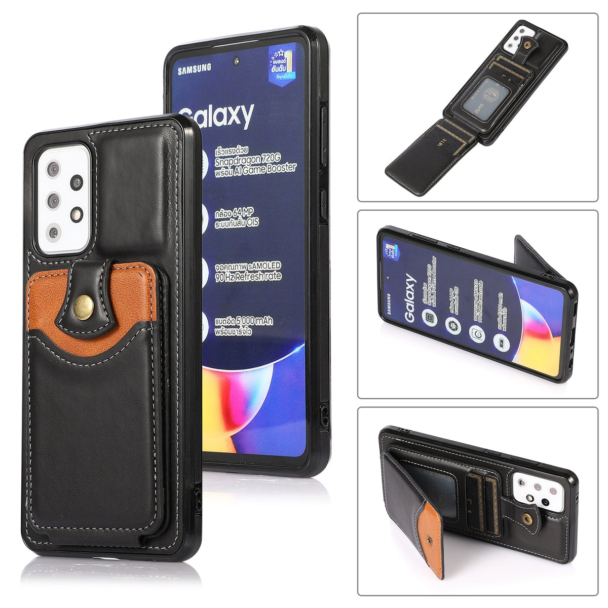 Coque portefeuille cuir PU noire pour Samsung Galaxy A52 5G