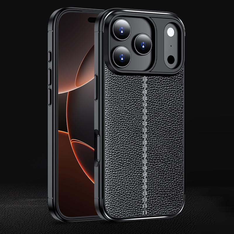 Stoßfeste TPU-Hülle für iPhone 17 Pro Max – Litschi-Textur (Schwarz)