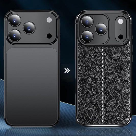 Coque antichoc en TPU pour iPhone 17 Pro Max – Texture Litchi (Noir)
