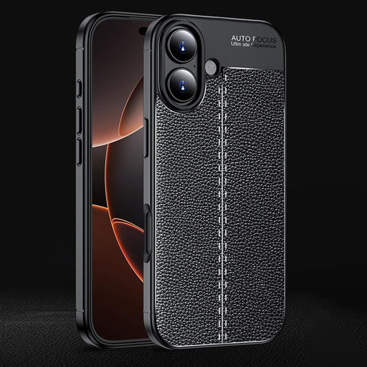 Coque antichoc en TPU pour iPhone 17 – Texture Litchi (Noir)