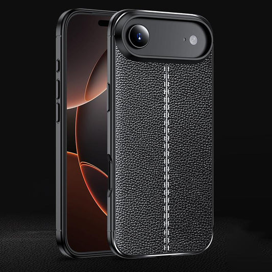 Coque antichoc en TPU pour iPhone 17 Air – Texture Litchi (Noir)