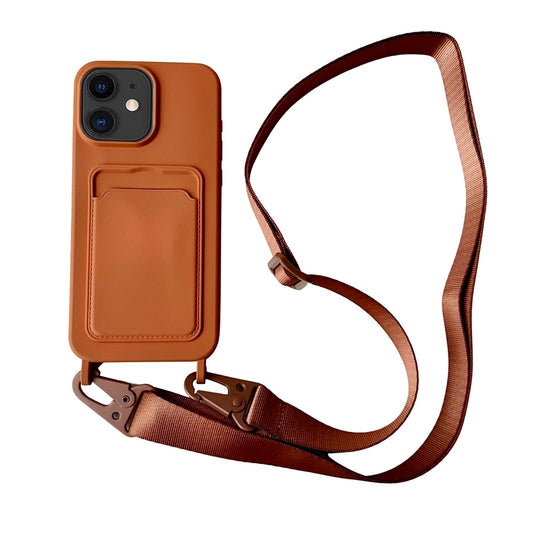 Coque pour iPhone 13 avec fente pour carte avec lanière