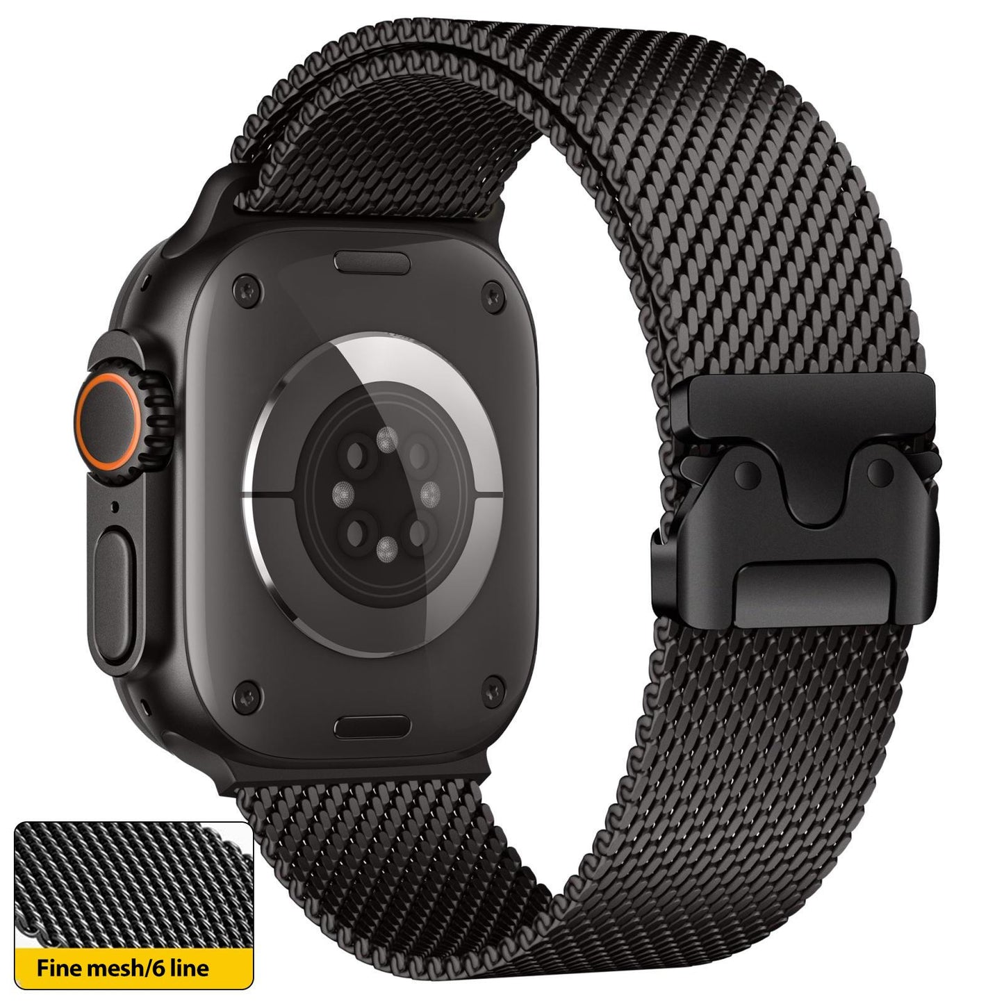 Bracelet en acier inoxydable milanais pour Apple Watch 46 mm/49 mm/45 mm/44 mm