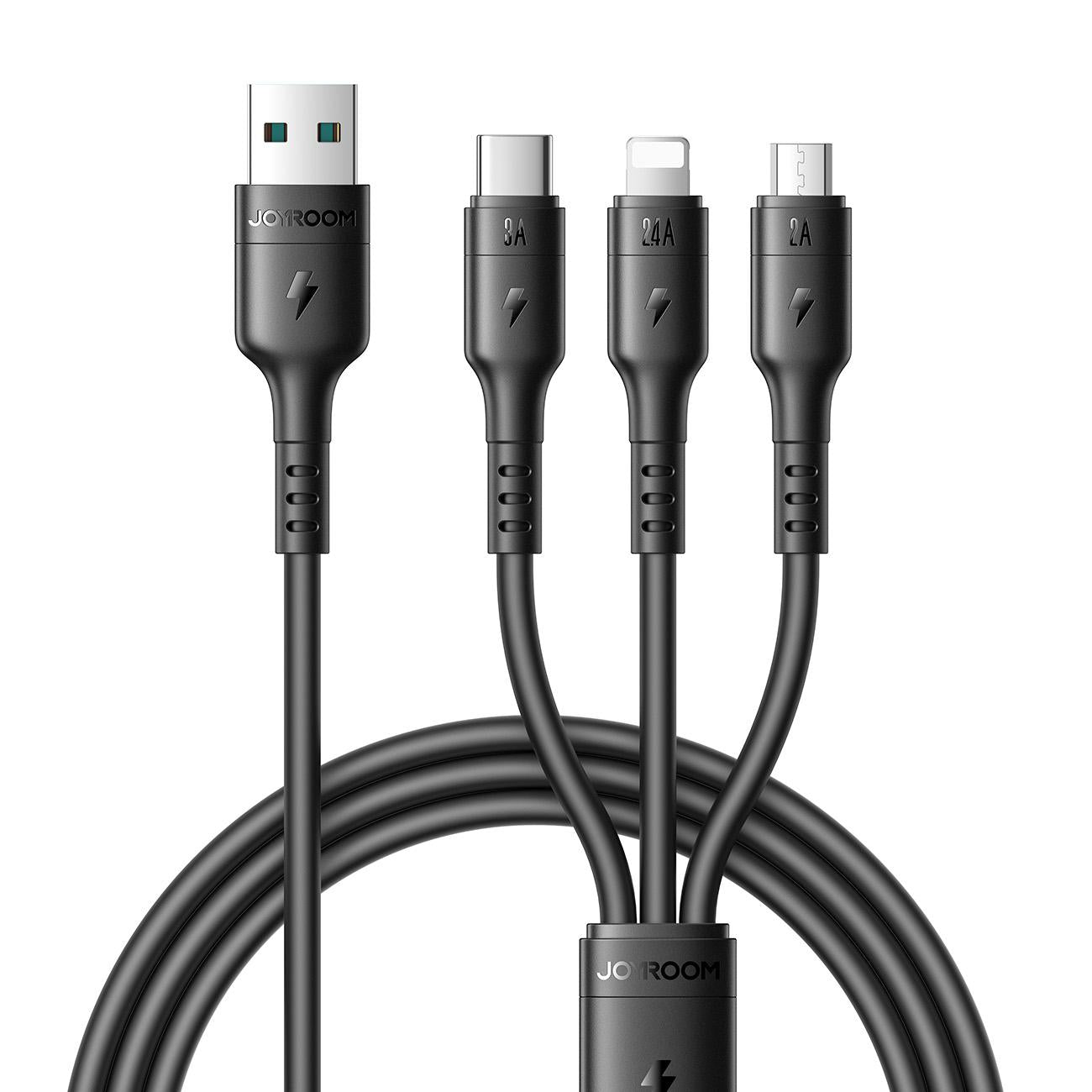 JOYROOM 3 in 1 Charging Cable – USB/USB-C to Lightning, USB-C and Micro USB (1.2m)