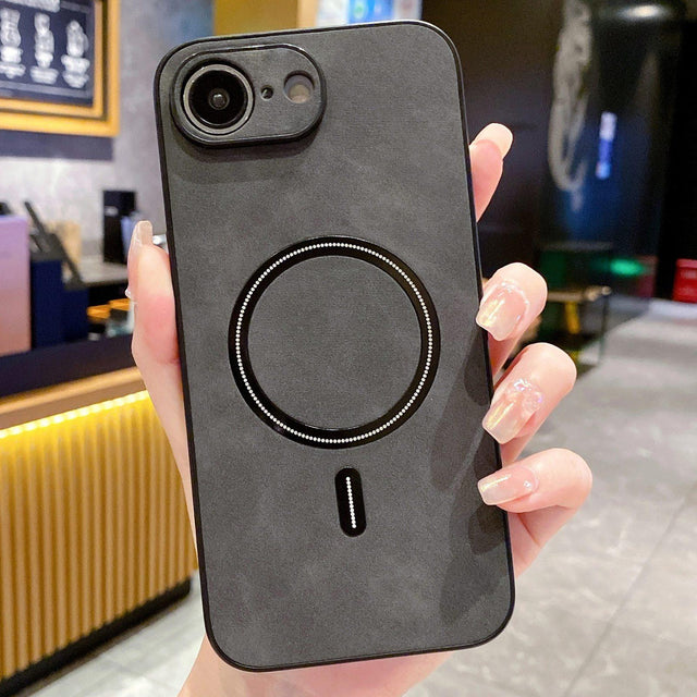 Coque magnétique en similicuir noir pour iPhone 17e et 16e