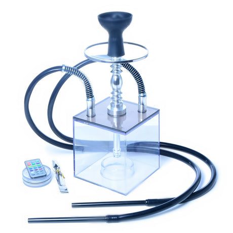 Chicha double tuyau avec base cube LED – vue 3