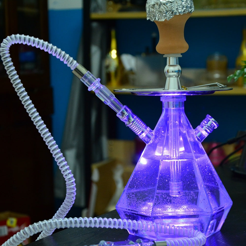 Chicha à double tuyau en acrylique avec éclairage LED
