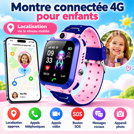 Montre connectée 4G pour enfants Q12 en rose et bleu