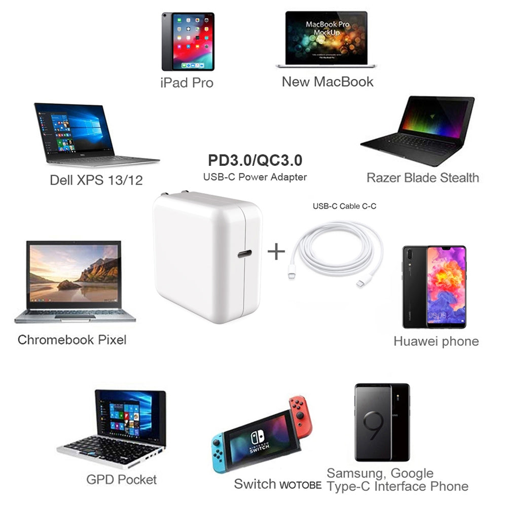 Chargeur USB-C 96W avec câble 2m Type-C – Compatible MacBook Pro & PC