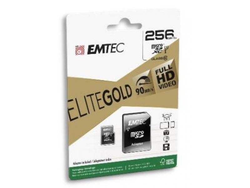 Emtec EliteGold 256 GB MicroSDXC-Karte UHS-I U1 Klasse 10 – mit SD-Adapter 