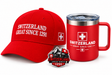 Coffret cadeau Suisse SWITZERLAND GREAT SINCE 1291 : casquette rouge brodée, mug isotherme et aimant frigo 3D